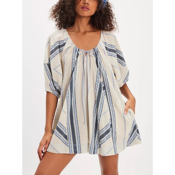 🆕 FREE PEOPLE Bop Around Romper / Seaside Stripe Ivory - Picture 1 of 10